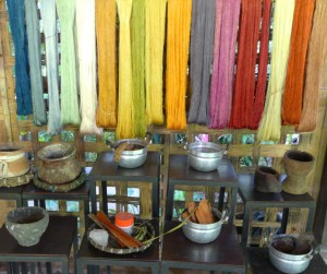 Natural dyes for silk are used to produce the range of colors used for weaving at the Living Crafts Centre.